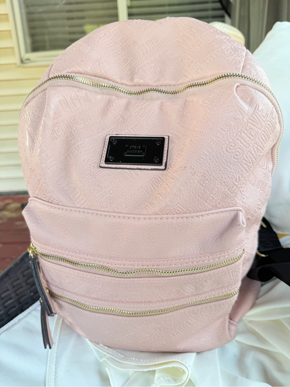 Steve Madden Light Pink Textured Backpack with Gold Zippers